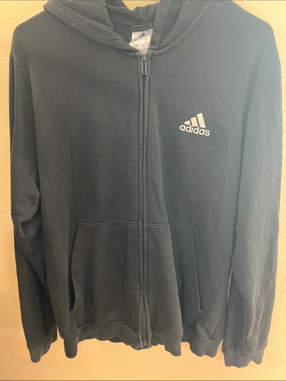adidas Black Full-Zip Hooded Jacket with White Logo